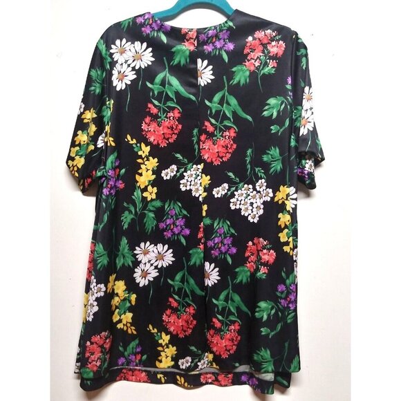 VTG Hawaiian blouse top 1X Black Floral Multicolor JoRo Fashions stretch SS EUC - Picture 2 of 7